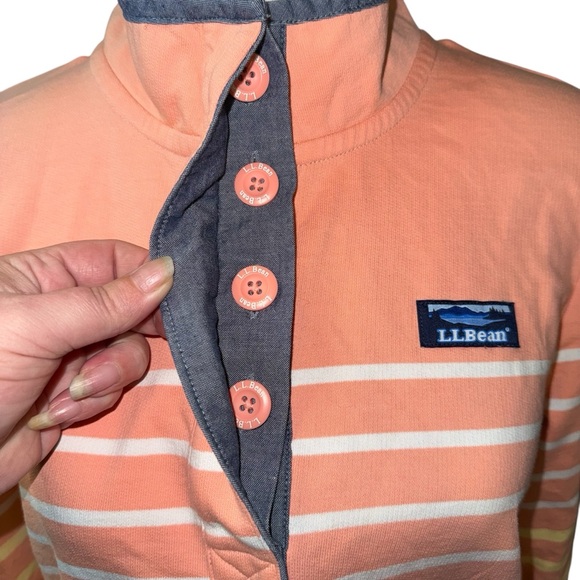 L.L. Bean Women's Soft Cotton Rugby Henley Collar Long Sleeve Orange White Sz M - Picture 3 of 11